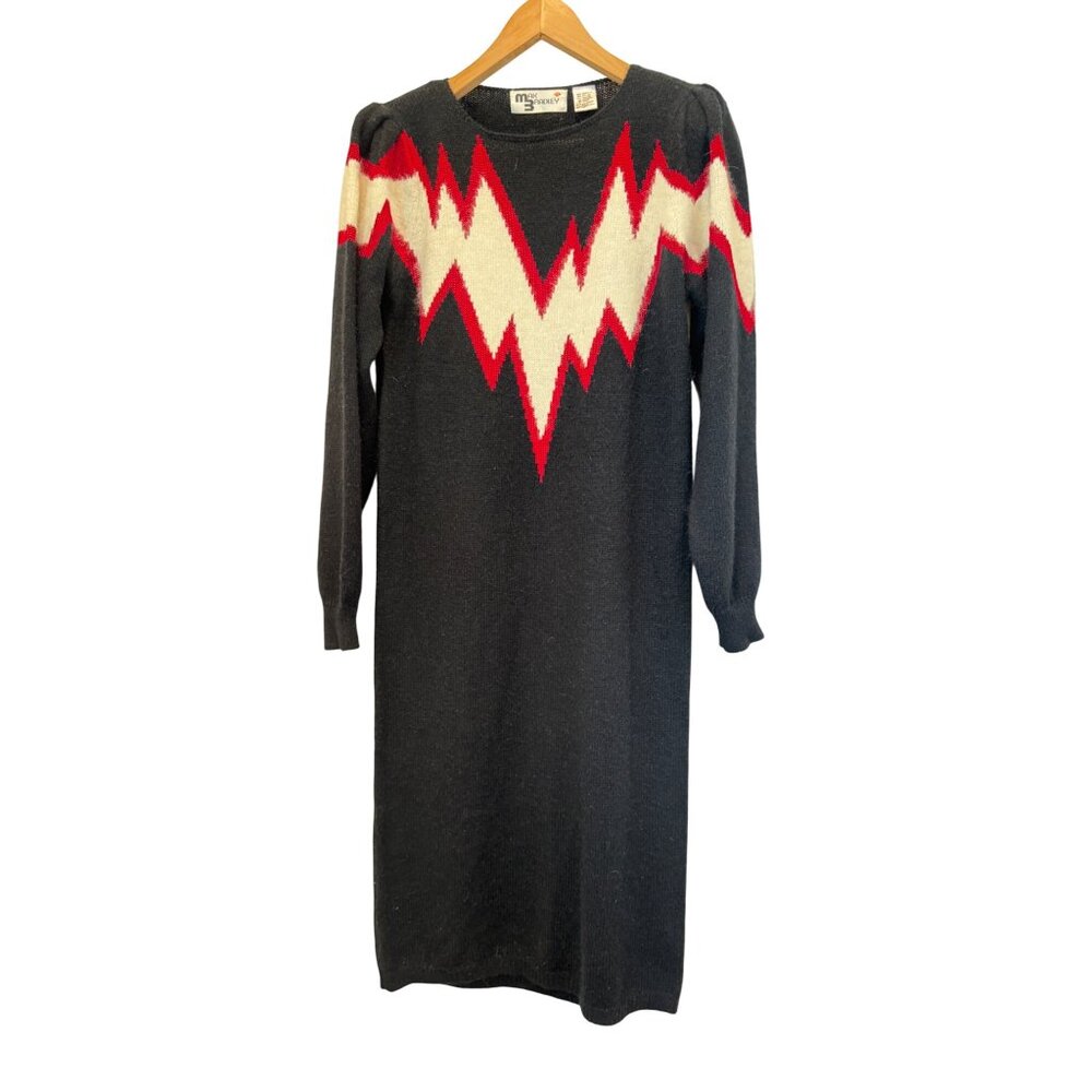 Vintage MAX BRADLEY Knit Women's Sweater Midi Dress w/ Lightning Bolt Pattern